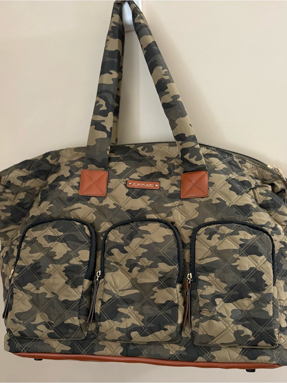 Joan & David Quilted Camo Nylon Weekender Travel Bag Large Tote w/Clear Pouch